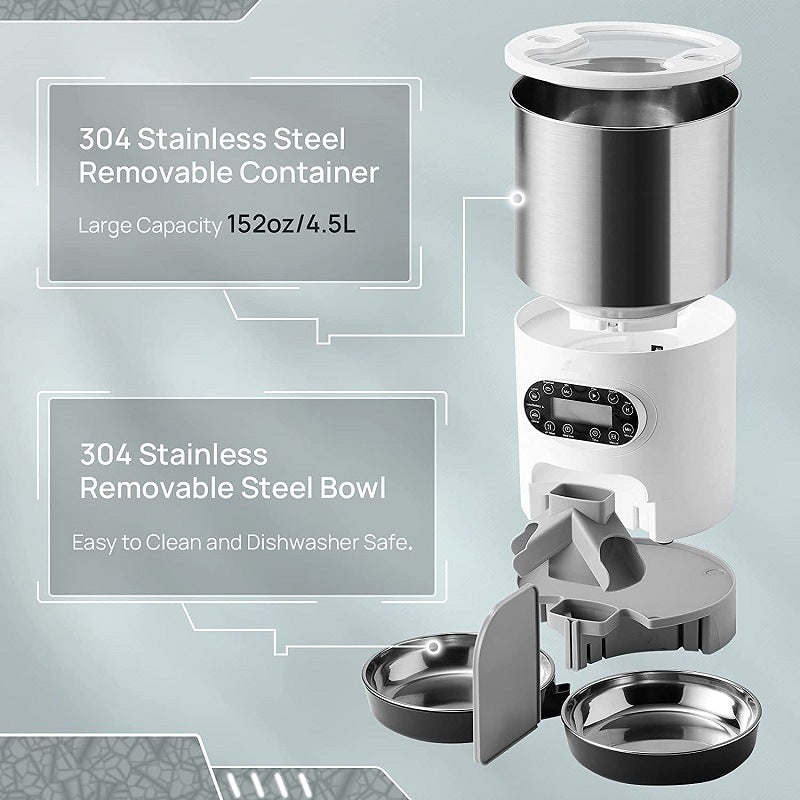 4.5L Smart WiFi Automatic Pet Feeder - Dual Bowl Dispenser with Voice Recorder & App Control