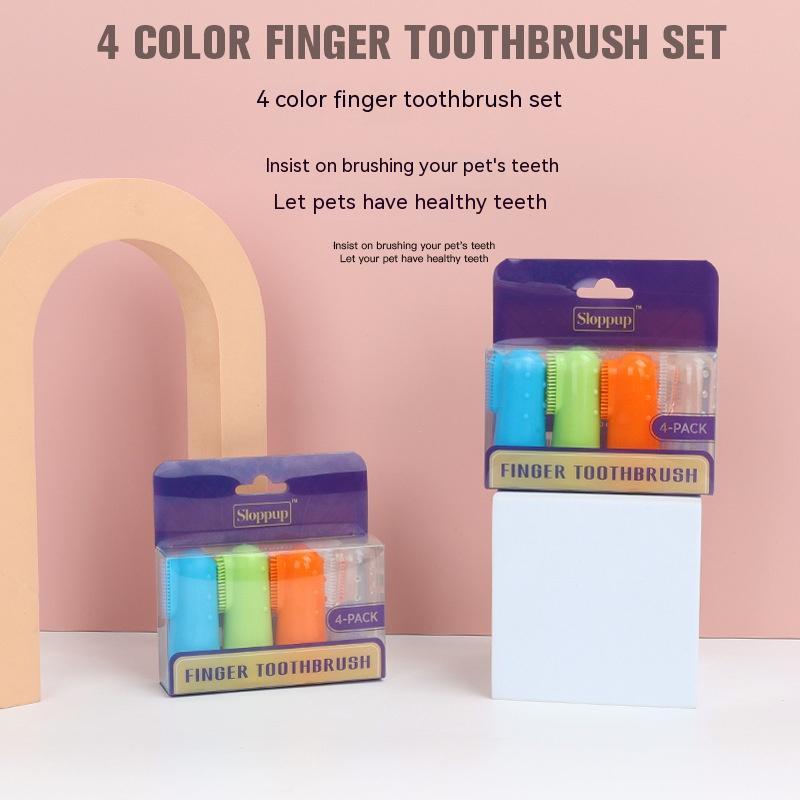 Soft Silicone Finger Toothbrush Set (4-Pack) - Gentle Dental Care for Cats & Dogs