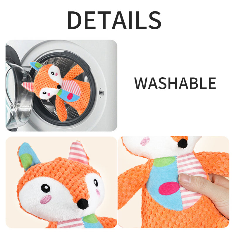 Cute Animal Plush Dog Toy - Squeaky Chew for Teeth Grinding (Elephant, Fox, Rabbit)