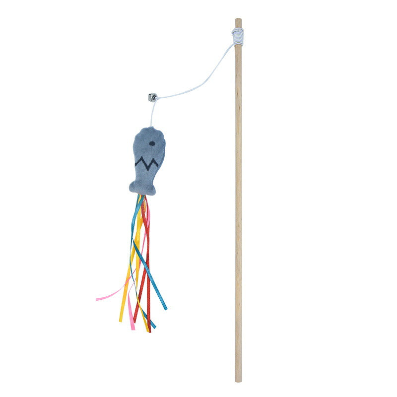 Cat Wand Toy with Catnip Fish & Ribbons - Interactive Teaser