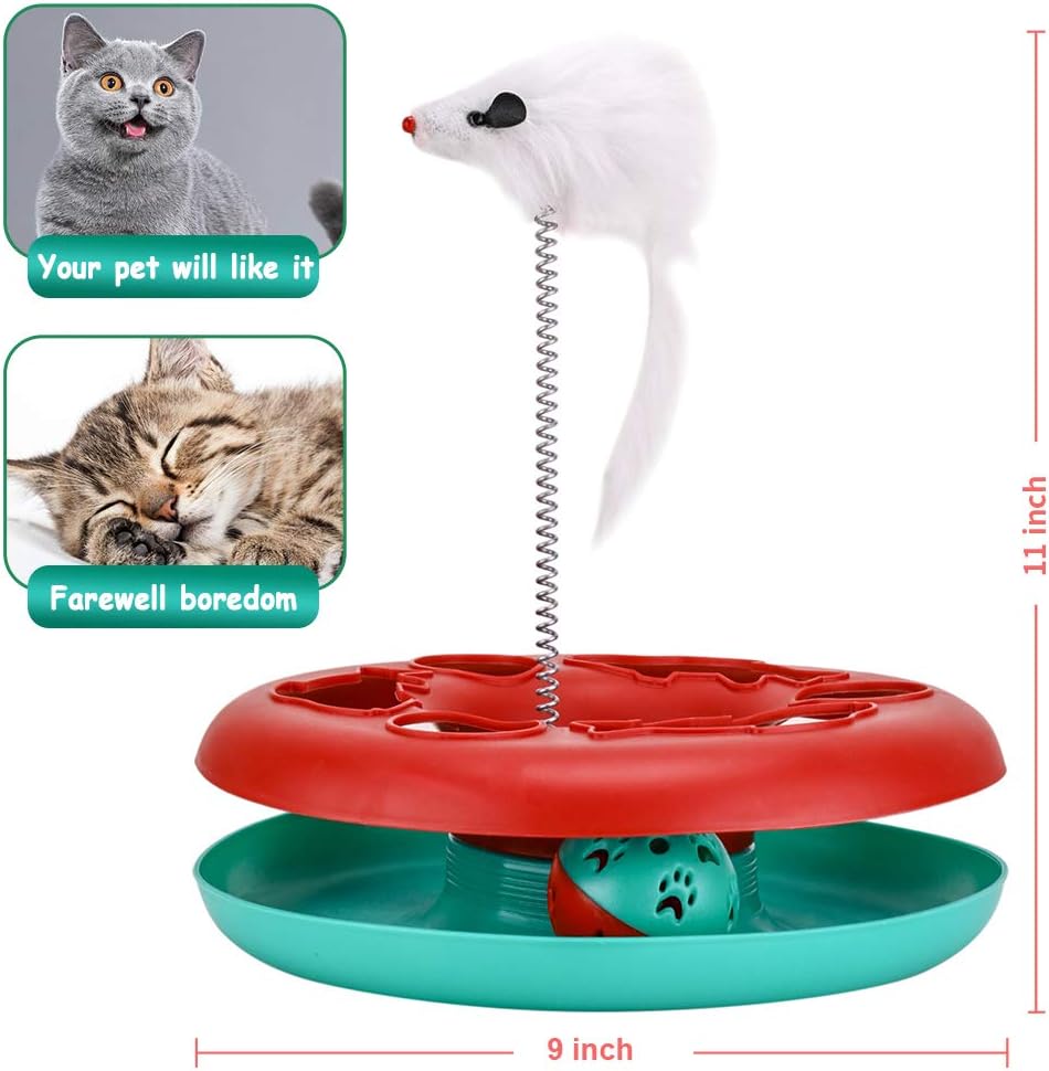 Cat Roller Track Toy - Multi-Level Ball Track with Spring Mouse & Catnip