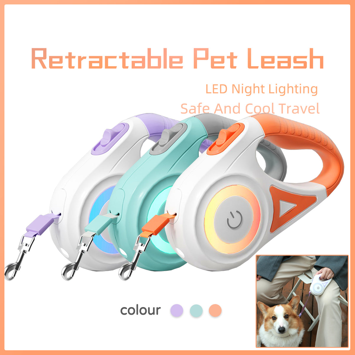 Retractable Dog Leash with LED Spotlight - Automatic Traction Rope for Small & Medium Dogs