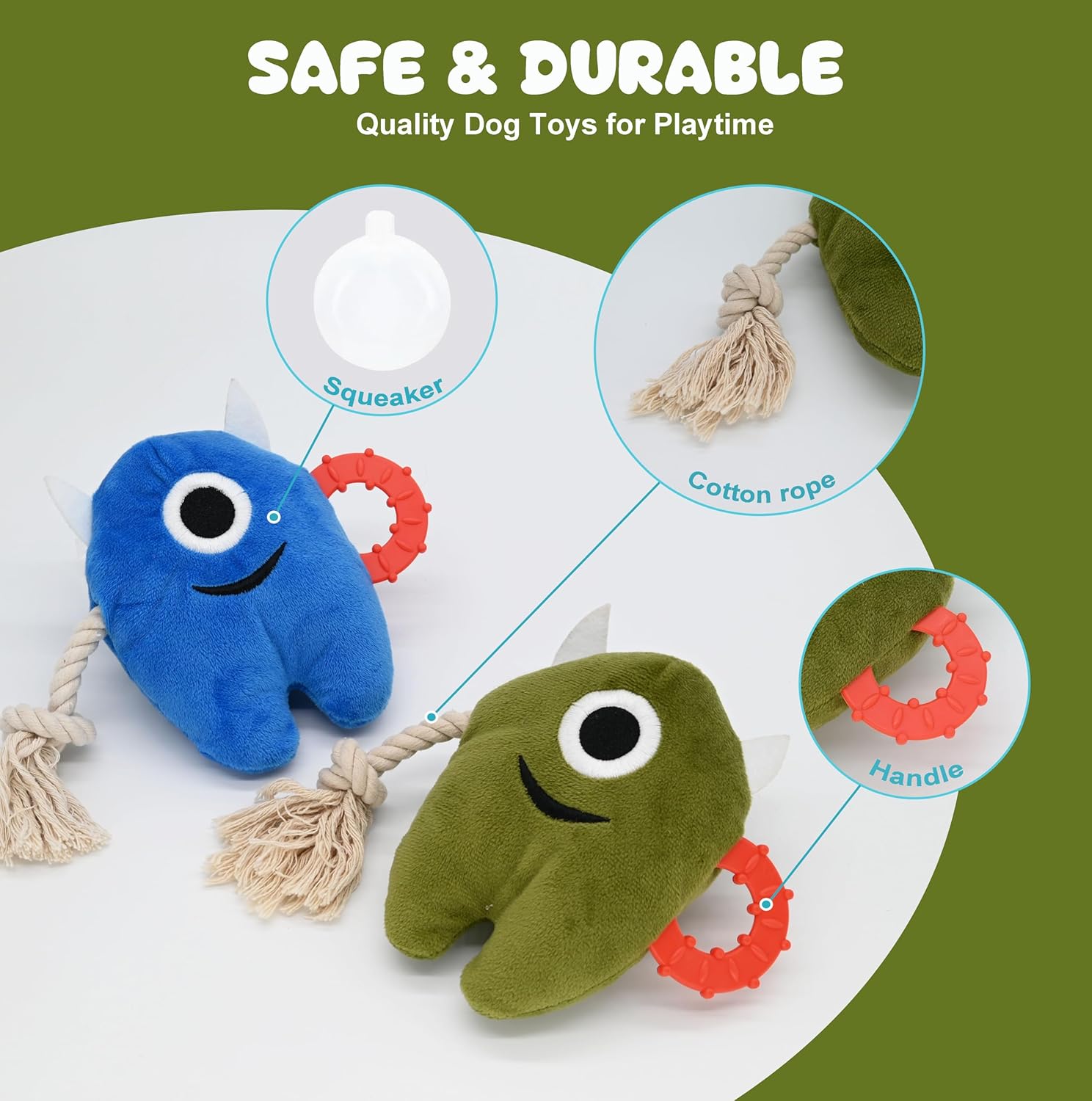Monster Plush Rope Dog Toy - Squeaky Tug of War for All Breed Sizes