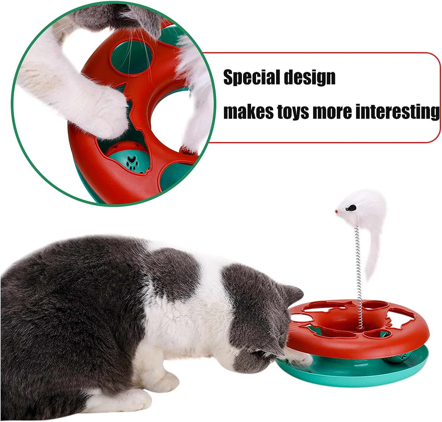 Cat Roller Track Toy - Multi-Level Ball Track with Spring Mouse & Catnip