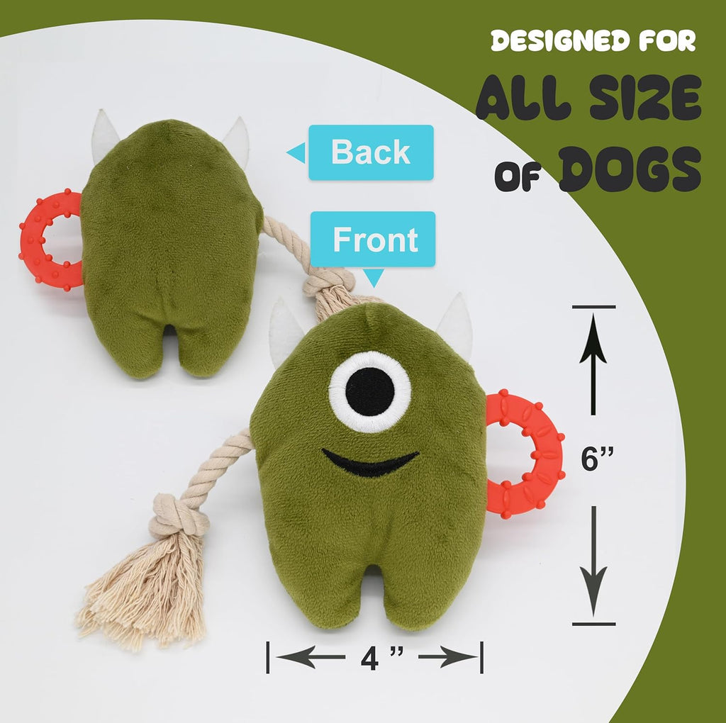 Monster Plush Rope Dog Toy - Squeaky Tug of War for All Breed Sizes