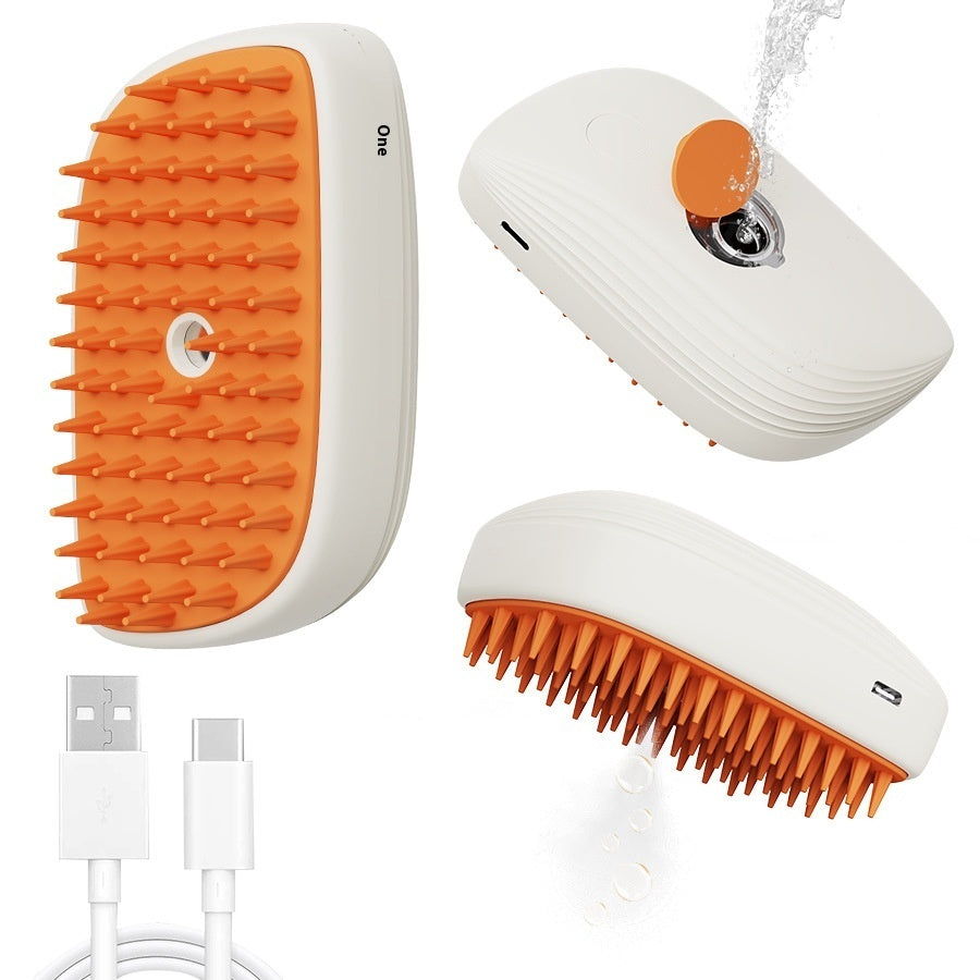 USB Rechargeable Pet Steam Brush - Spray Massage Grooming Comb for Cats & Dogs