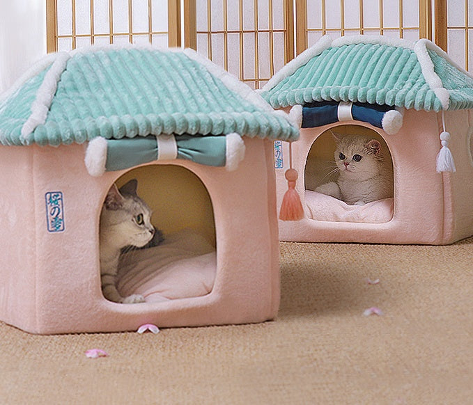 Cozy Cat House Villa - Enclosed Pet Bed with Removable Washable Cushion