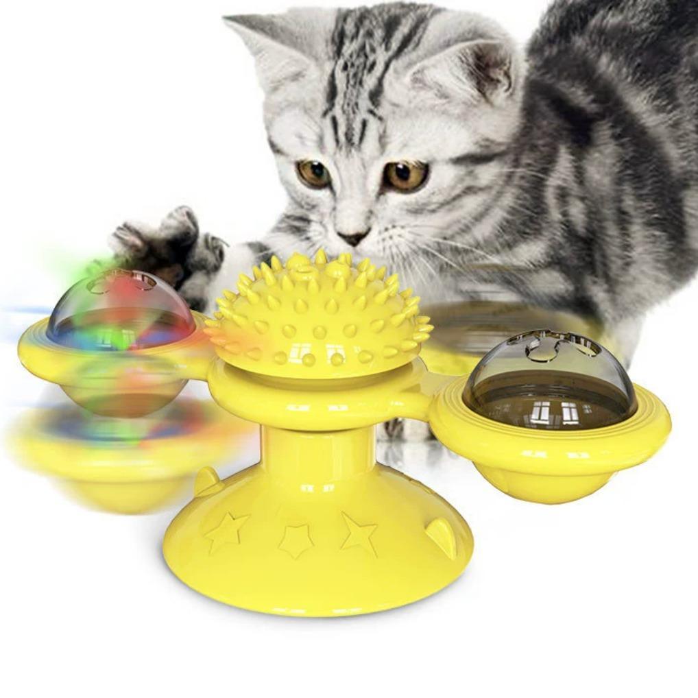Interactive Windmill Cat Toy - LED Ball & Catnip Holder with Suction Cup