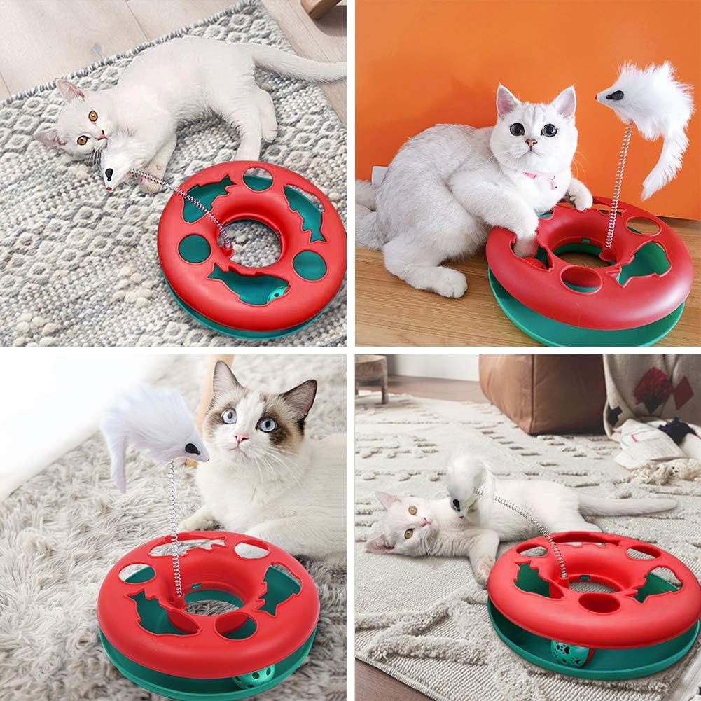 Cat Roller Track Toy - Multi-Level Ball Track with Spring Mouse & Catnip