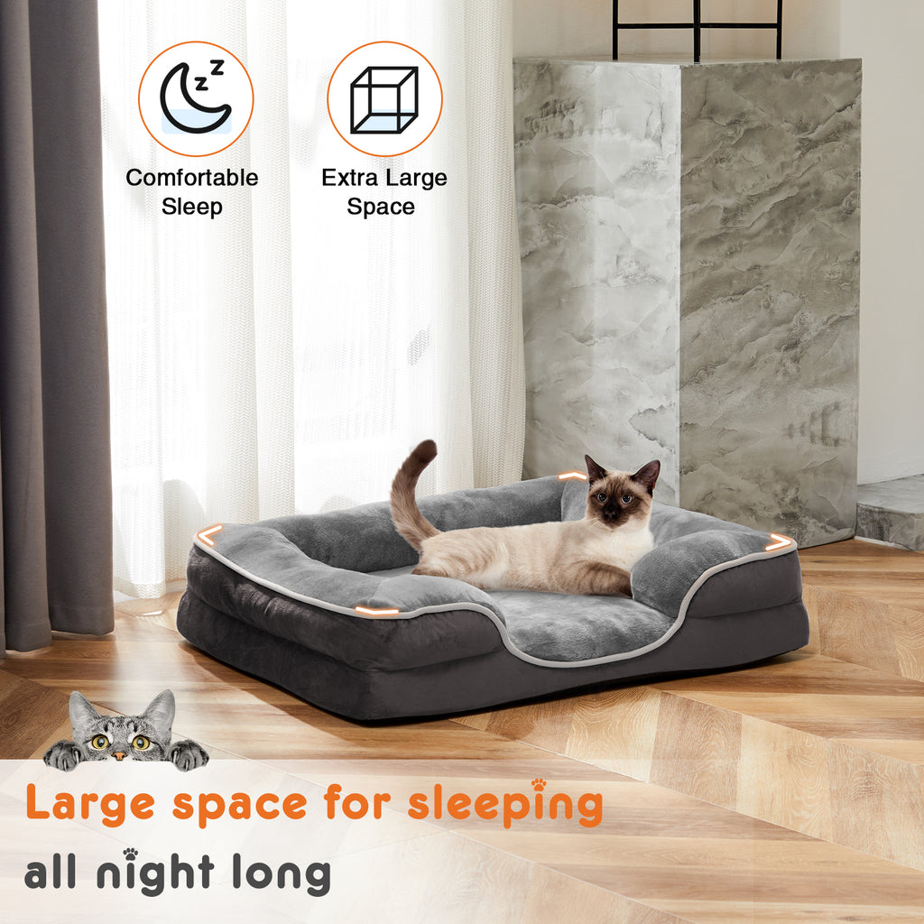 Memory Foam Pet Bed - Washable Removable Cover with Waterproof Liner & Non-Slip Base
