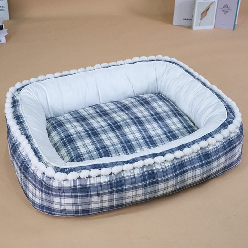 Plaid Dog Bed with Removable Washable Cover - Bolster Sofa for Small to Large Dogs