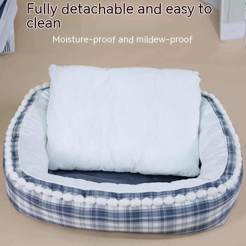 Plaid Dog Bed with Removable Washable Cover - Bolster Sofa for Small to Large Dogs