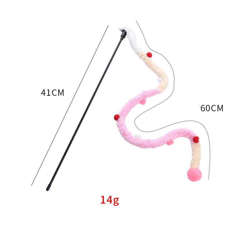 Colorful Plush Strip Cat Teaser Wand - Interactive Toy for All Breeds