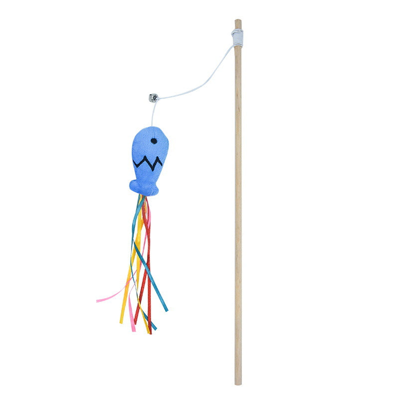 Cat Wand Toy with Catnip Fish & Ribbons - Interactive Teaser