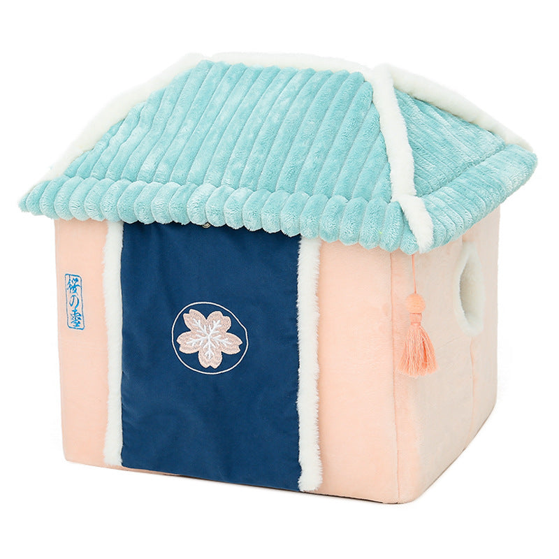 Cozy Cat House Villa - Enclosed Pet Bed with Removable Washable Cushion