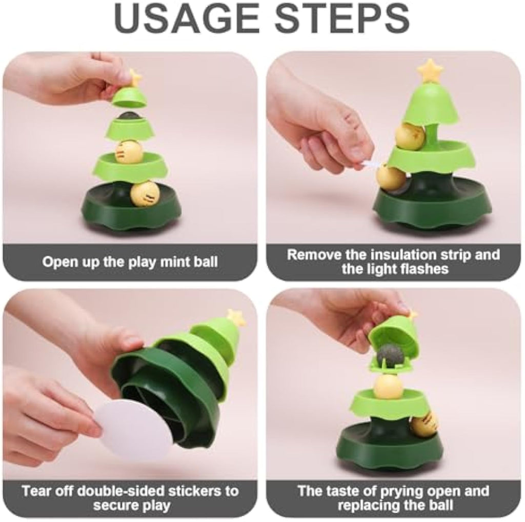 Christmas Tree Cat Track Toy - 2-in-1 Roller Ball with Catnip