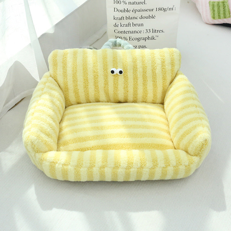 Big Eye Sofa Pet Bed - Cozy Striped Nest for Cats & Dogs