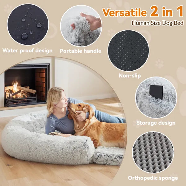 Human Dog Bed 71" x 43" - Foldable Orthopedic Plush Bed for People & Pets