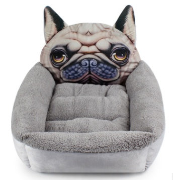 Cute Animal Face Pet Bed Mat - Soft Plush Cushion for Cats & Dogs