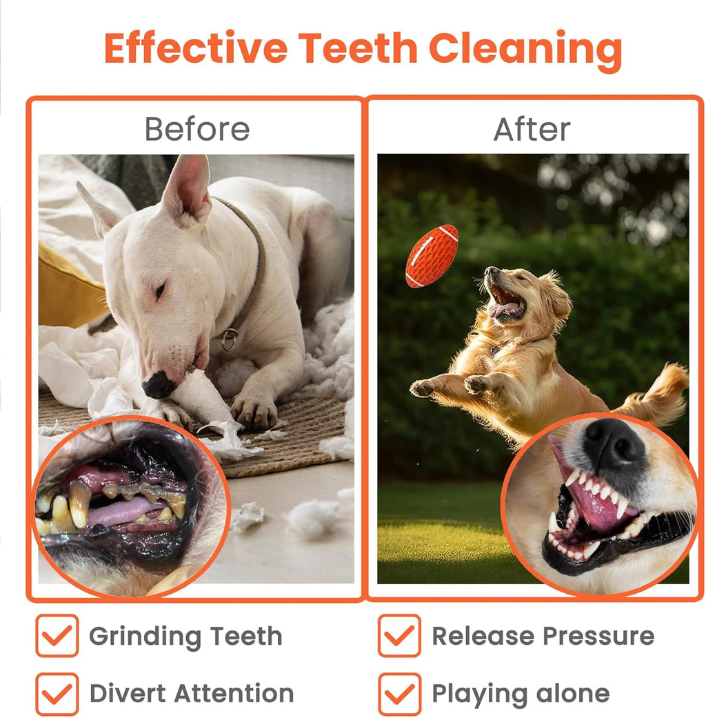 Durable Rugby Dog Chew Toy - Squeaky Rubber for Aggressive Chewers (S/L)