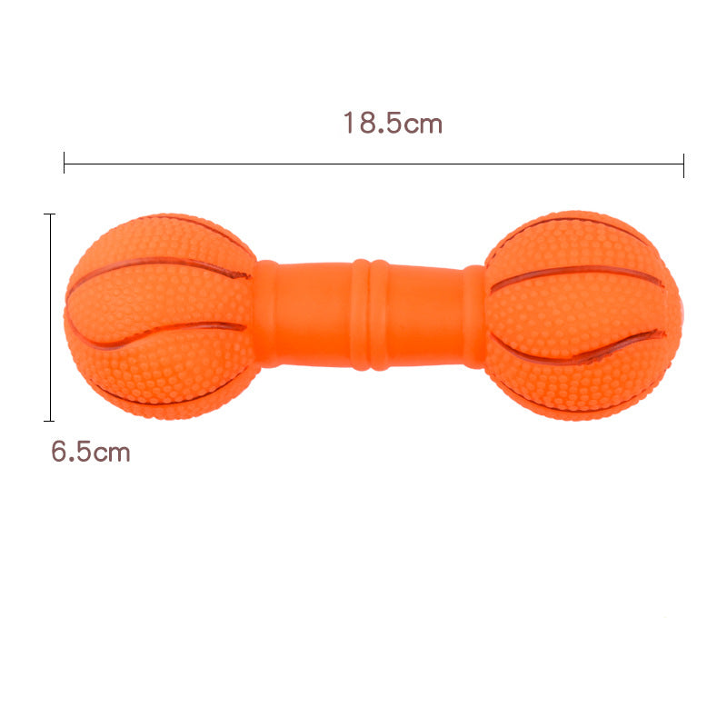 Sports Ball Dog Chew Toy - Squeaky Rubber Football Basketball Dumbbell