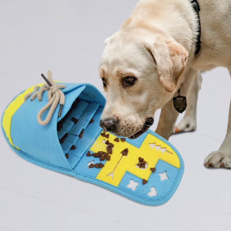 Shoe Shaped Dog Snuffle Toy - Squeaky Slow Feeder Treat Hiding Game