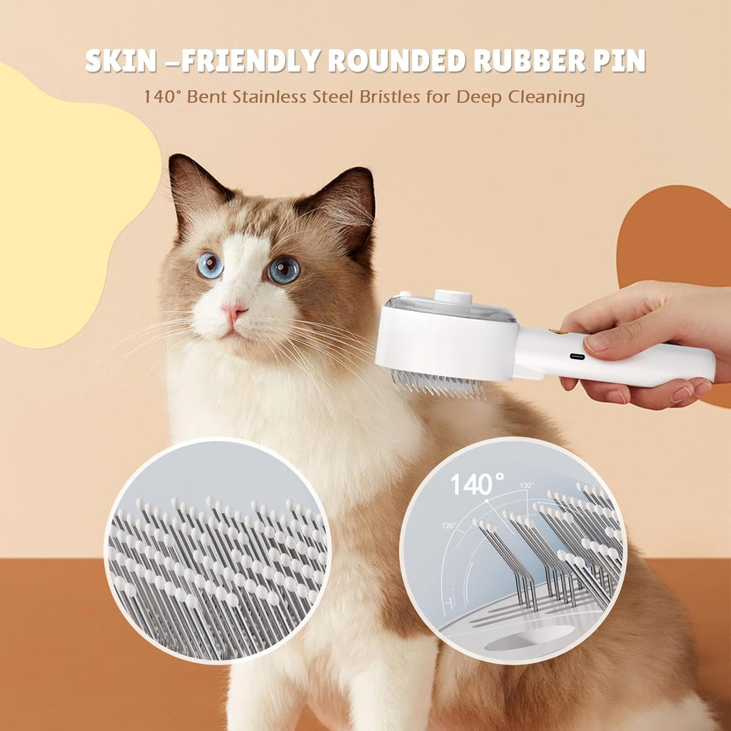 Premium Pet Steam Brush with 140° Deep-Clean Pins - Deshedding & Massage for Cats & Dogs