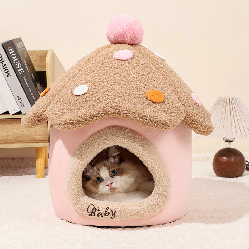 Mushroom Cat Cave House - Cozy Removable Pet Nest for Cats & Small Dogs
