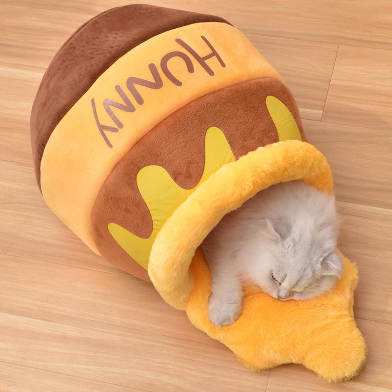 Honey Pot Cat Cave Bed - Cozy Plush Nest with Removable Cushion
