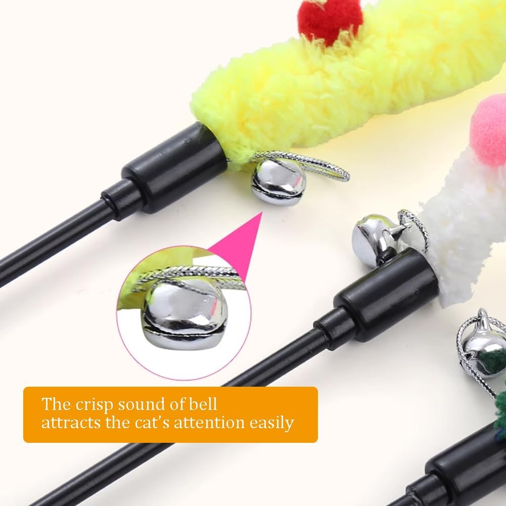 Colorful Plush Strip Cat Teaser Wand - Interactive Toy for All Breeds