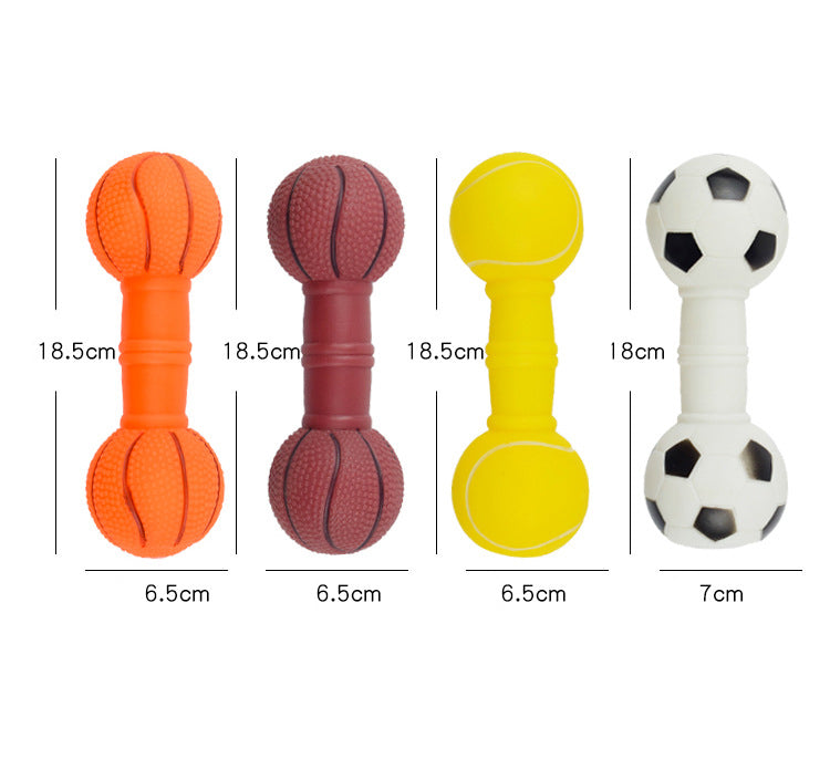 Sports Ball Dog Chew Toy - Squeaky Rubber Football Basketball Dumbbell