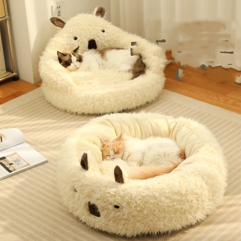 Alpaca Pet Bed - Cute Plush Cozy Nest for Cats & Small Dogs
