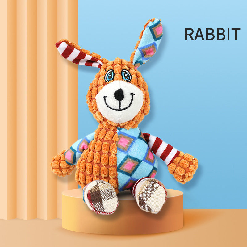 Cute Animal Plush Dog Toy - Squeaky Chew for Teeth Grinding (Elephant, Fox, Rabbit)