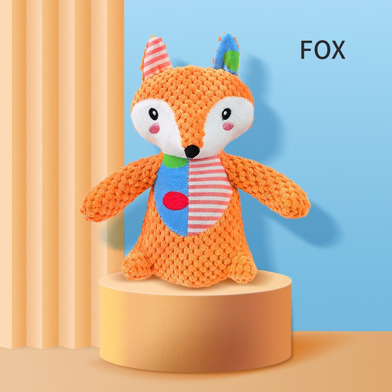 Cute Animal Plush Dog Toy - Squeaky Chew for Teeth Grinding (Elephant, Fox, Rabbit)