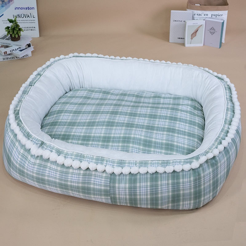 Plaid Dog Bed with Removable Washable Cover - Bolster Sofa for Small to Large Dogs
