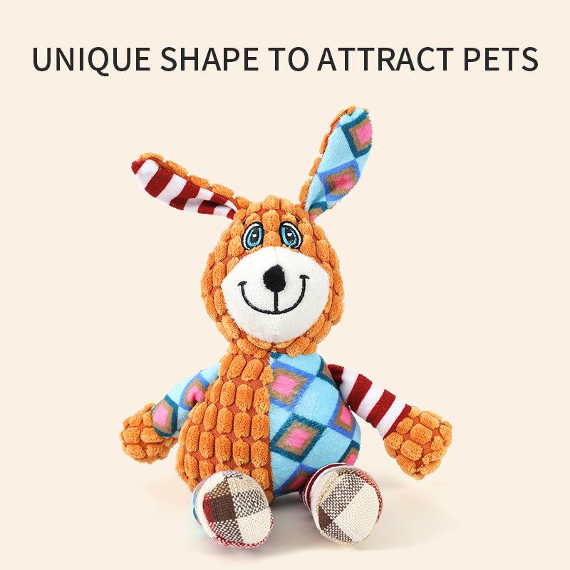 Cute Animal Plush Dog Toy - Squeaky Chew for Teeth Grinding (Elephant, Fox, Rabbit)