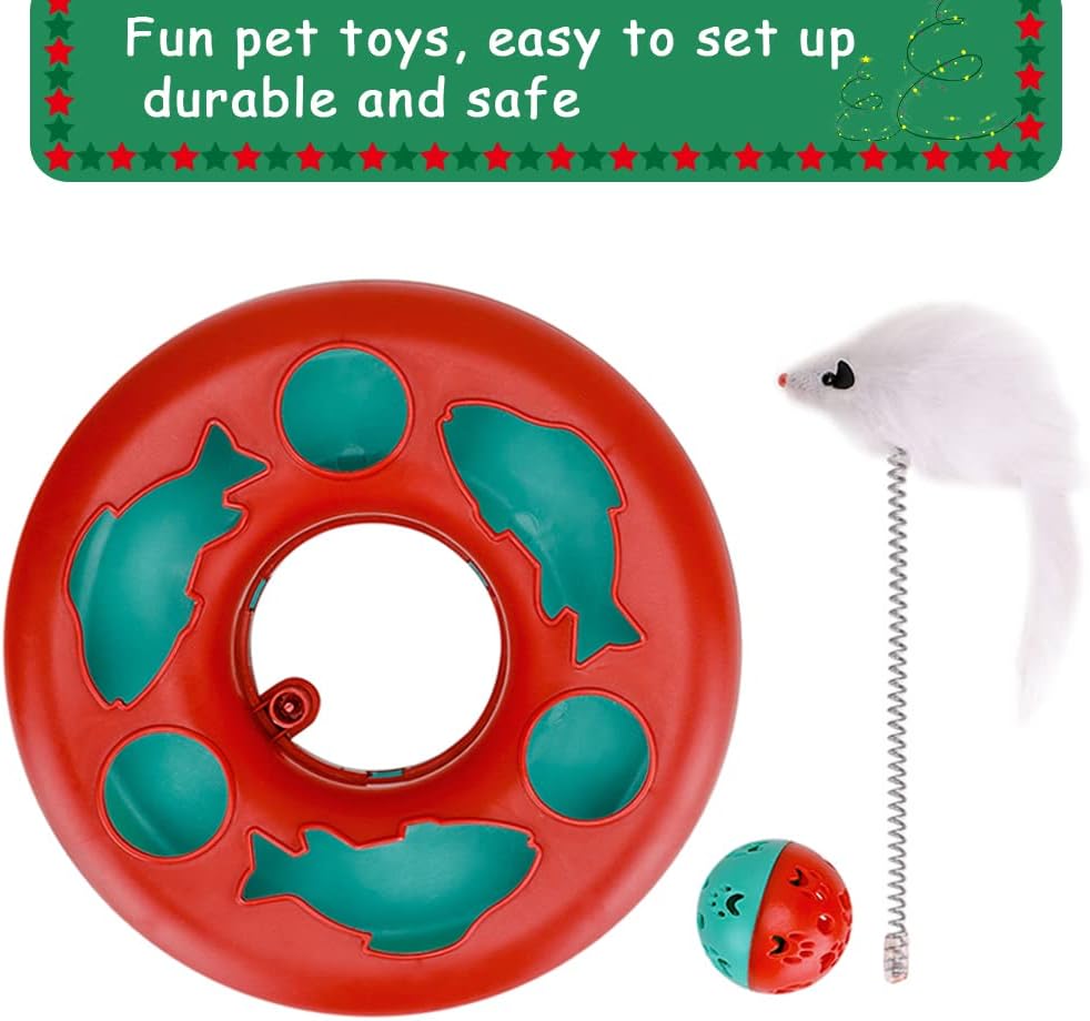 Cat Roller Track Toy - Multi-Level Ball Track with Spring Mouse & Catnip