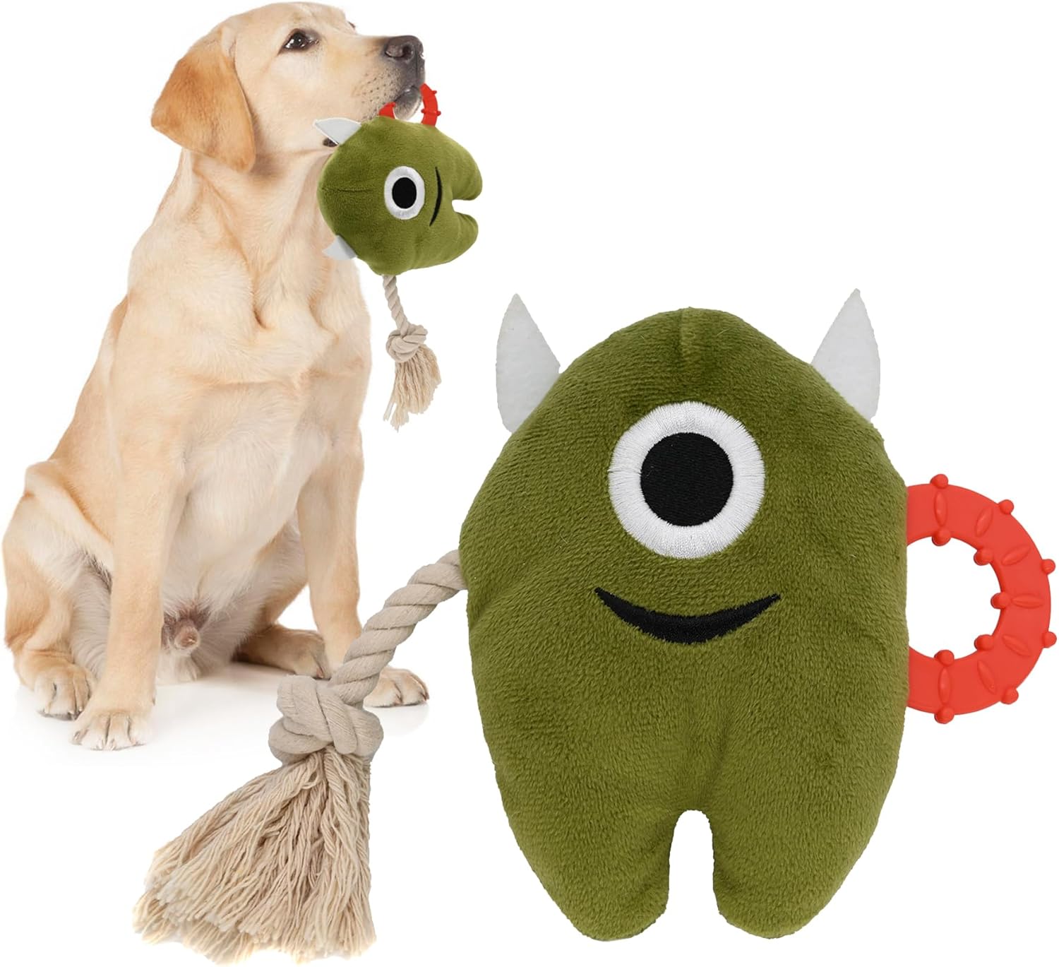 Monster Plush Rope Dog Toy - Squeaky Tug of War for All Breed Sizes