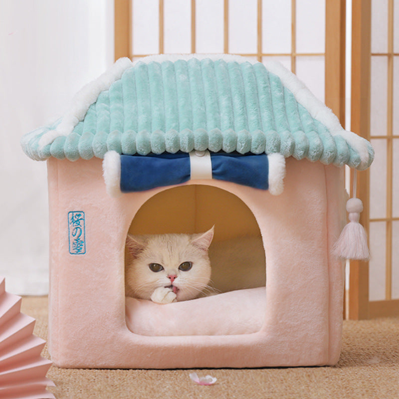 Cozy Cat House Villa - Enclosed Pet Bed with Removable Washable Cushion
