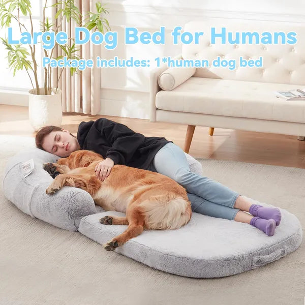 Human Dog Bed 71" x 43" - Foldable Orthopedic Plush Bed for People & Pets