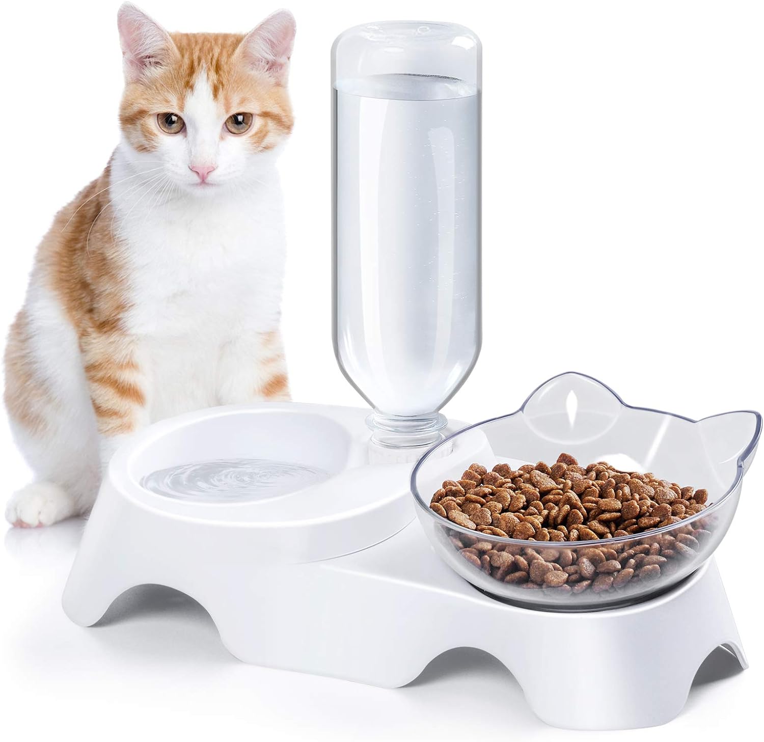 15° Tilted Double Pet Bowl with Auto Water Dispenser - Elevated Feeding Station for Cats & Small Dogs