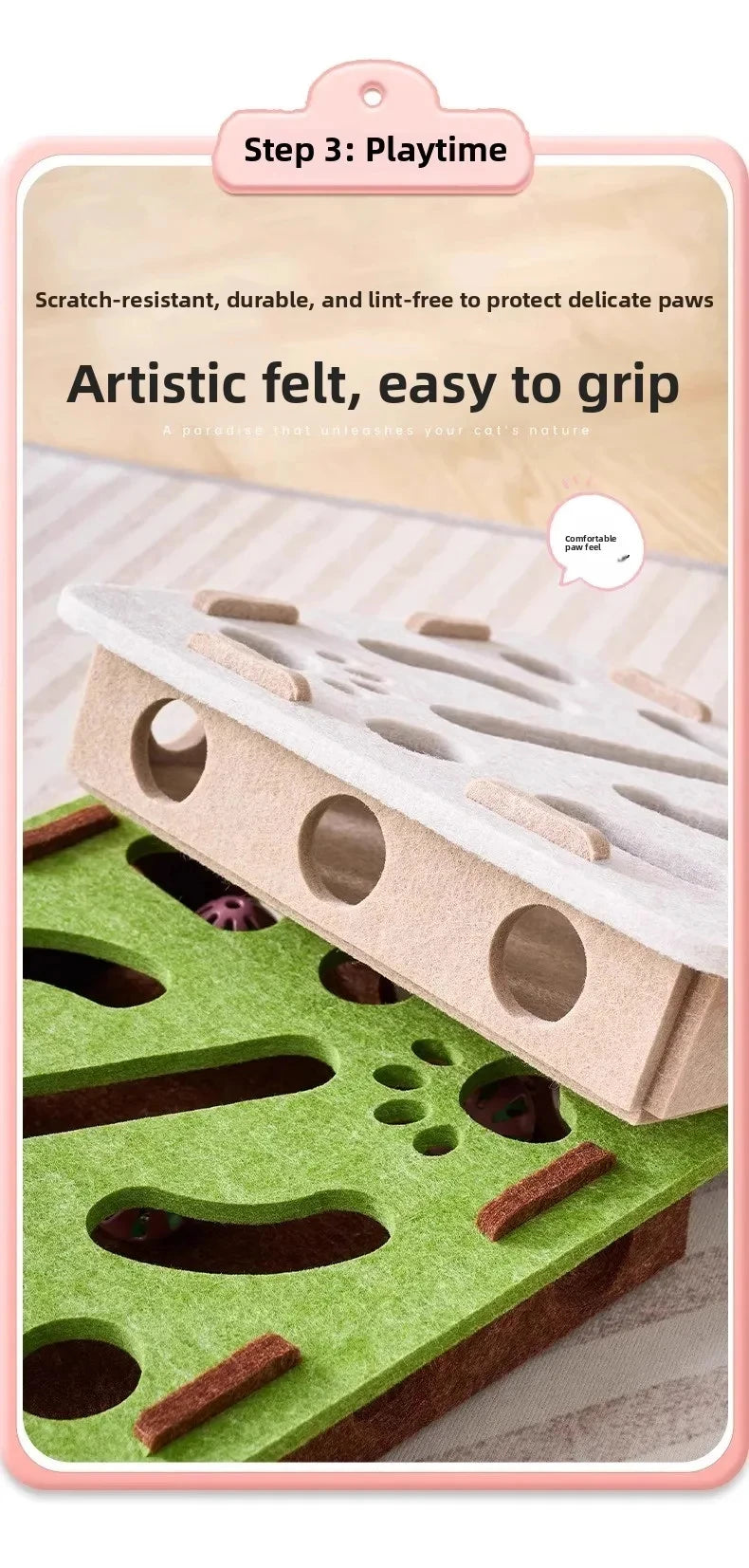 Cat Puzzle Box Felt Toy - Interactive Treat Hiding Game