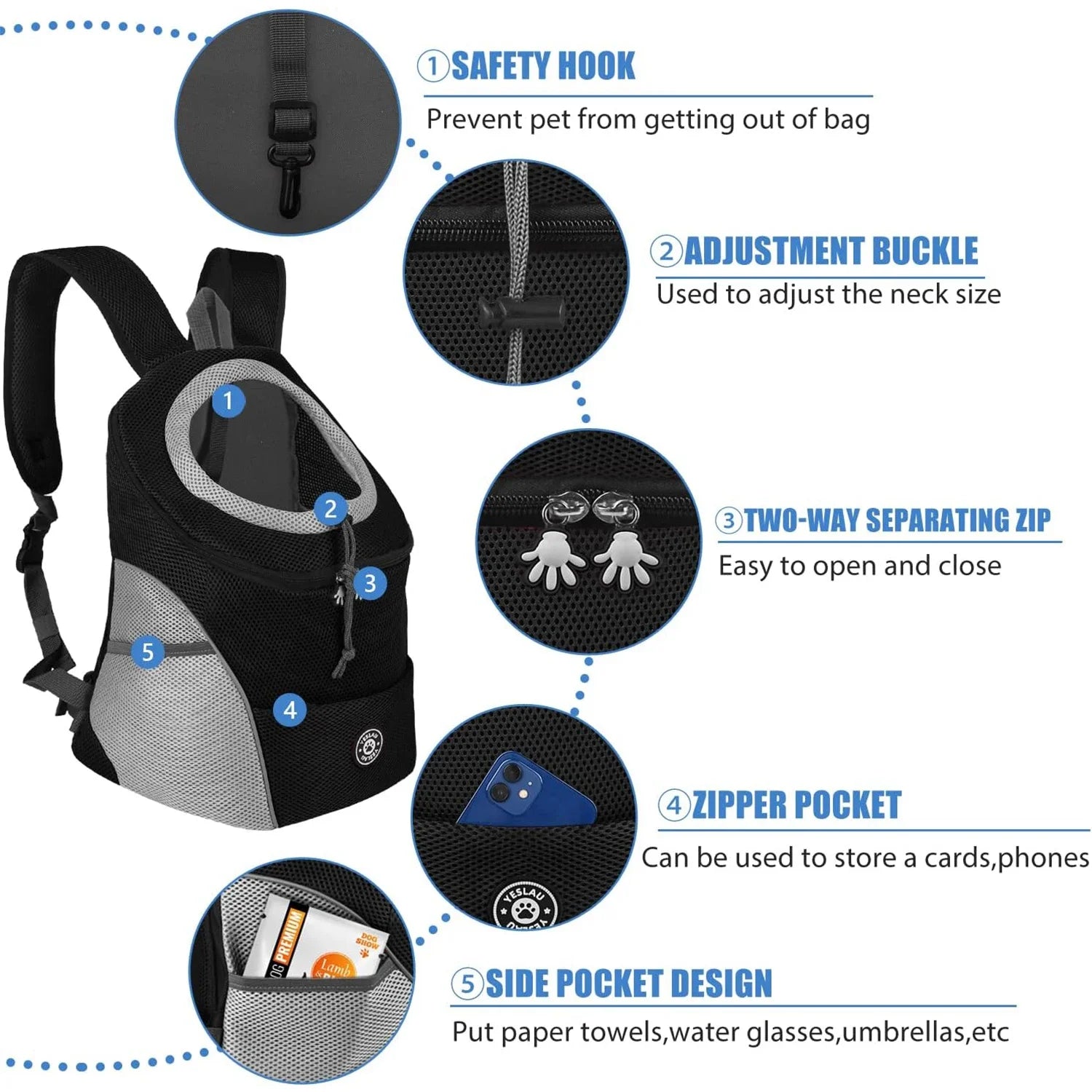 Dog Shoulder Carrier Front Backpack - Comfortable & Breathable