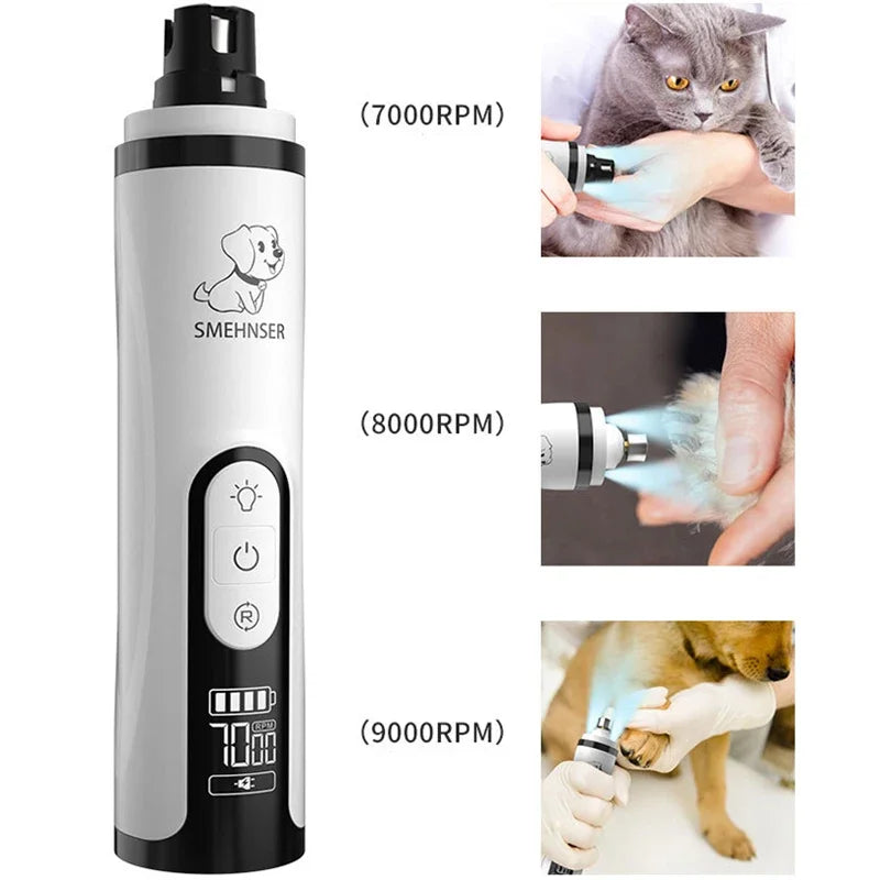 Electric Pet Nail Grinder with LED Light - USB Rechargeable