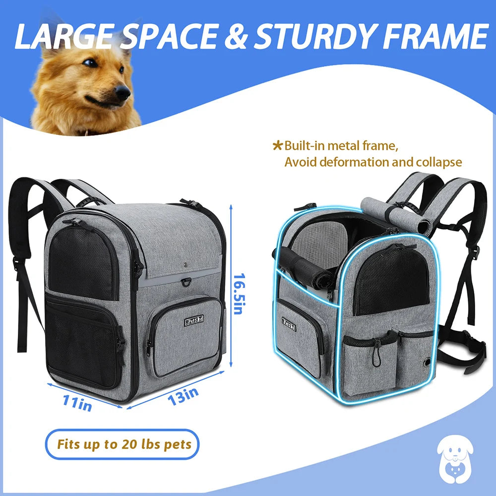 Sturdy Frame Pet Carrier Backpack - Double Shoulder Dog & Cat Travel Bag
