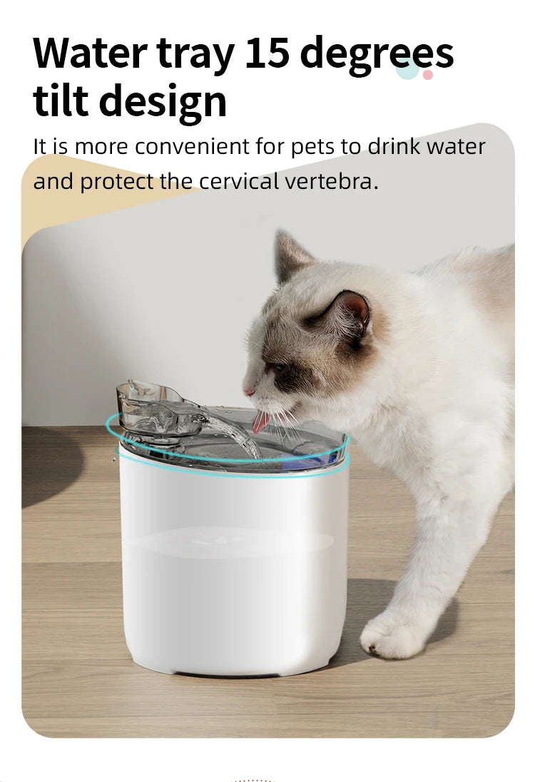 Pet Automatic Cat Water Fountain 2L - Stainless Steel Ultra Silent