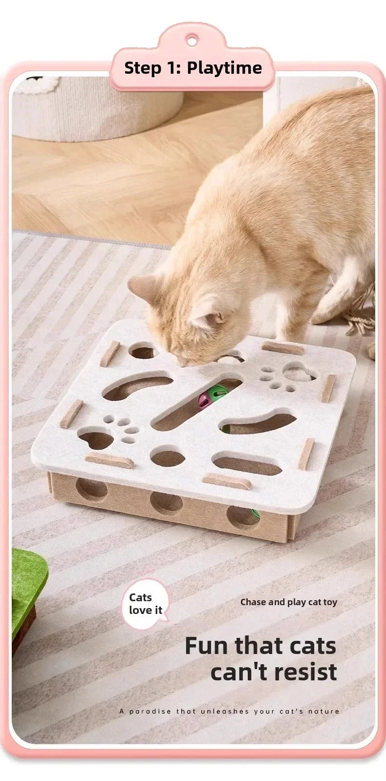 Cat Puzzle Box Felt Toy - Interactive Treat Hiding Game