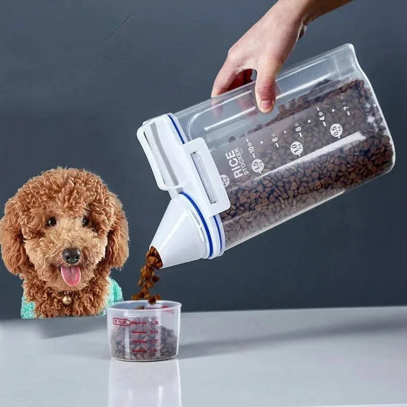 Pet Food Storage Container with Measuring Cup - Airtight Seal