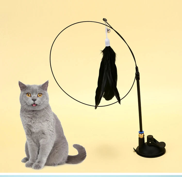 Interactive Cat Toy Suction Cup Feather Wand - Hands-Free Play