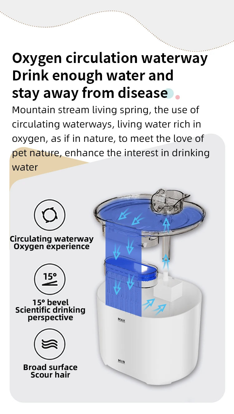 Pet Automatic Cat Water Fountain 2L - Stainless Steel Ultra Silent